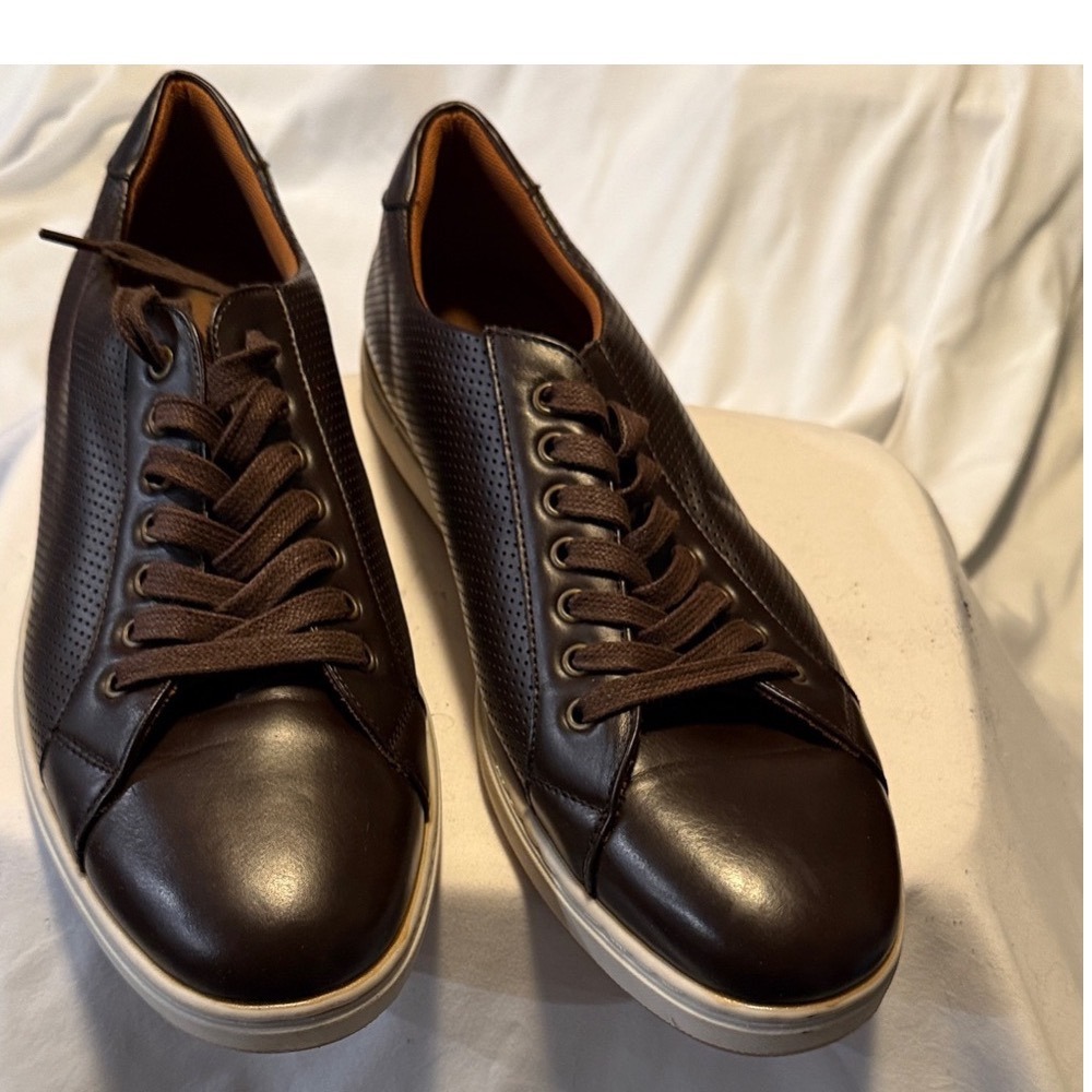 Perry Ellis Portfolio Men's Brown Low Top Sneakers Sz 12 Faux Leather, preppy